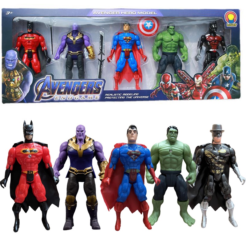 Ready Stock !!! 5pcs/set Avengers Hero Hulk Captain America Thanos Figures Super Toys Kids Gifts