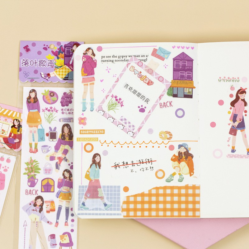 [TẶNG TẤM CHIẾT TAPE] Băng dính giấy washi Cô gái dạng tấm WT304