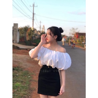 💯🔥Áo kiểu bẹt vai trơn tay phồng