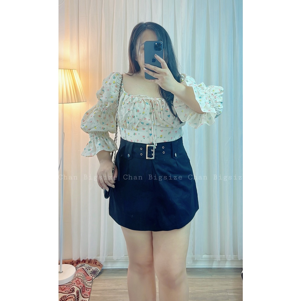 [CHAN BIGSIZE]Áo croptop hoa nhí nhún ngực tay phồng bigsize 55-90kg | BigBuy360 - bigbuy360.vn