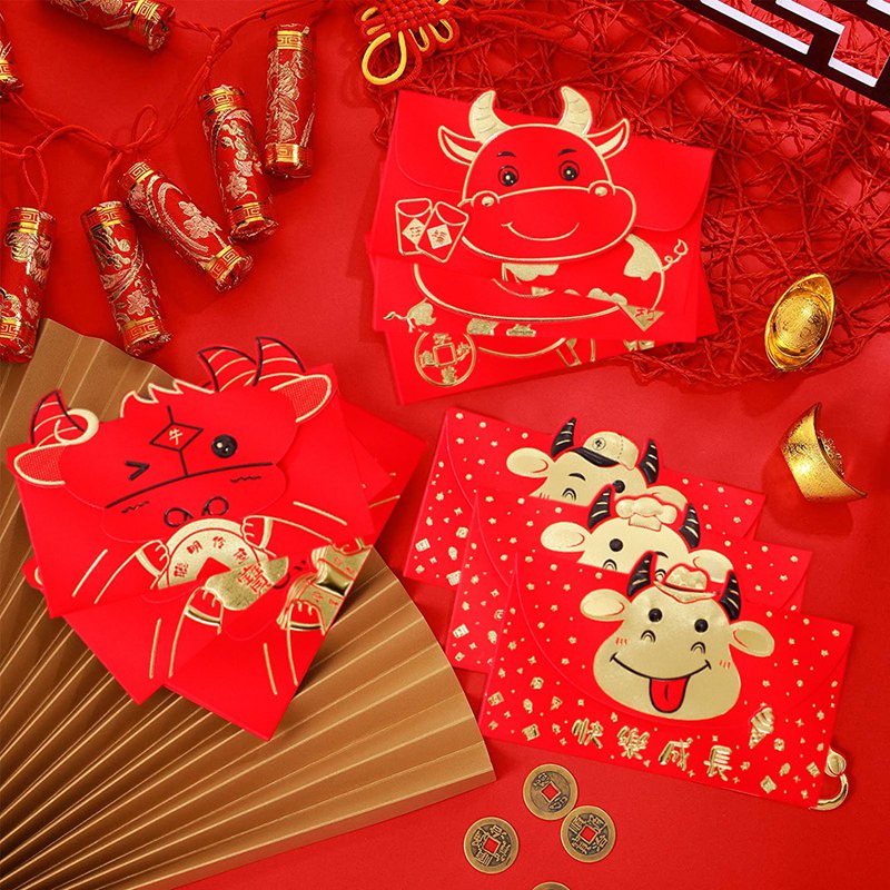 3pcs trang trí tết Bao Lì Xì 2022 Giá Sỉ Rẻ Tết Độc Lạ Màu Đỏ Đẹp Hoạt Hình Nhâm Dần Cute Dễ Thương Thần Tài Tiền Đô trang trí tết
