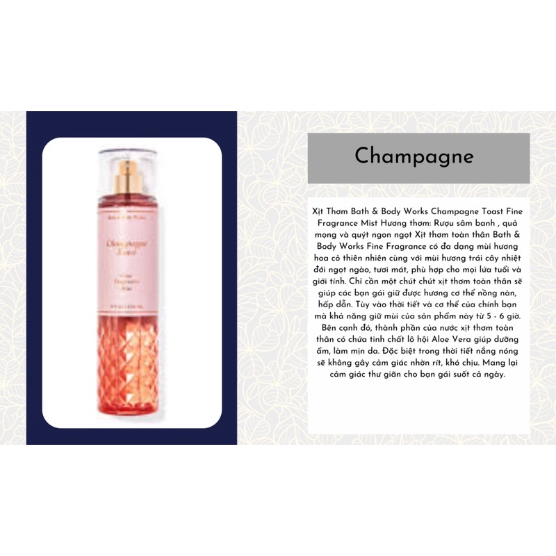 Body mist mùi CHAMPAGNE TOAST