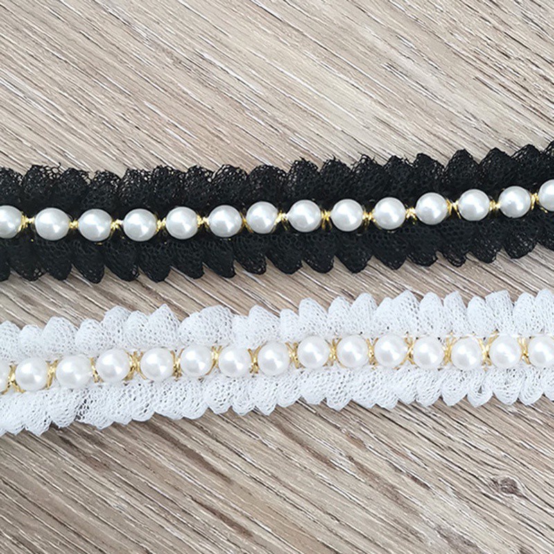 Cuộn Dây Ren Đính Ngọc Trai 1 Kích Cỡ Dùng Trang Trí Quần Áo / Kẹp Tóc Handmade DIY