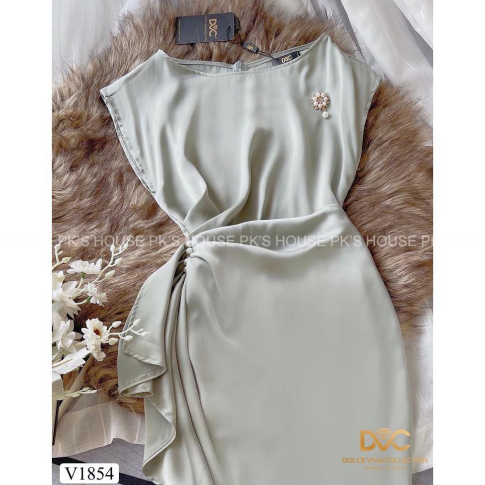 Váy Thiết Kế Body Xanh Nhún Ngọc Eo V1854, Đầm Body Thiết Kế Cao Cấp - PK Official đẹp