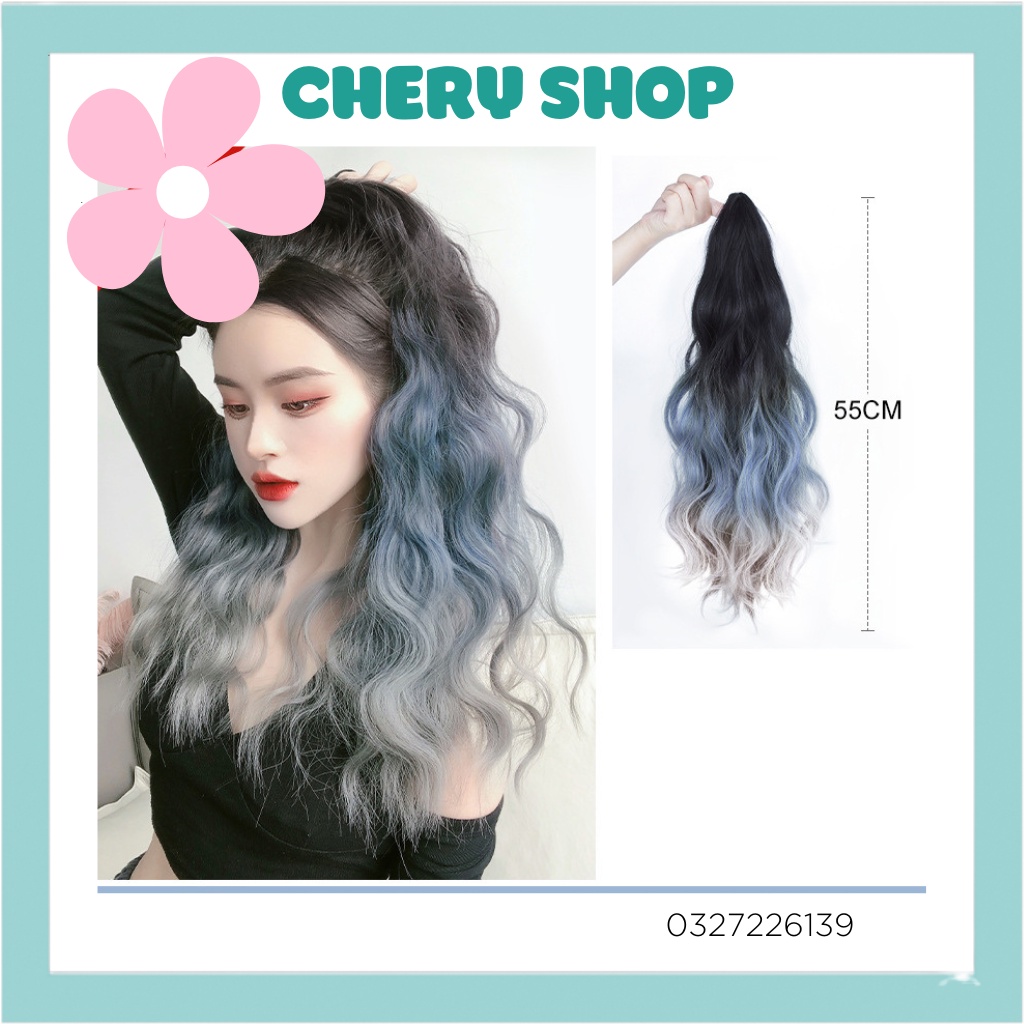 Tóc giả nữ ngoặm xù omber xám xanh khói mẫu mới siêu hot mã n42