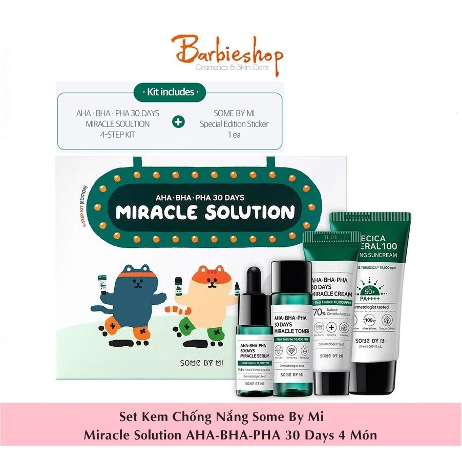 Set Kem Chống Nắng Some By Mi Miracle Solution AHA-BHA-PHA 30 Days 4 Món