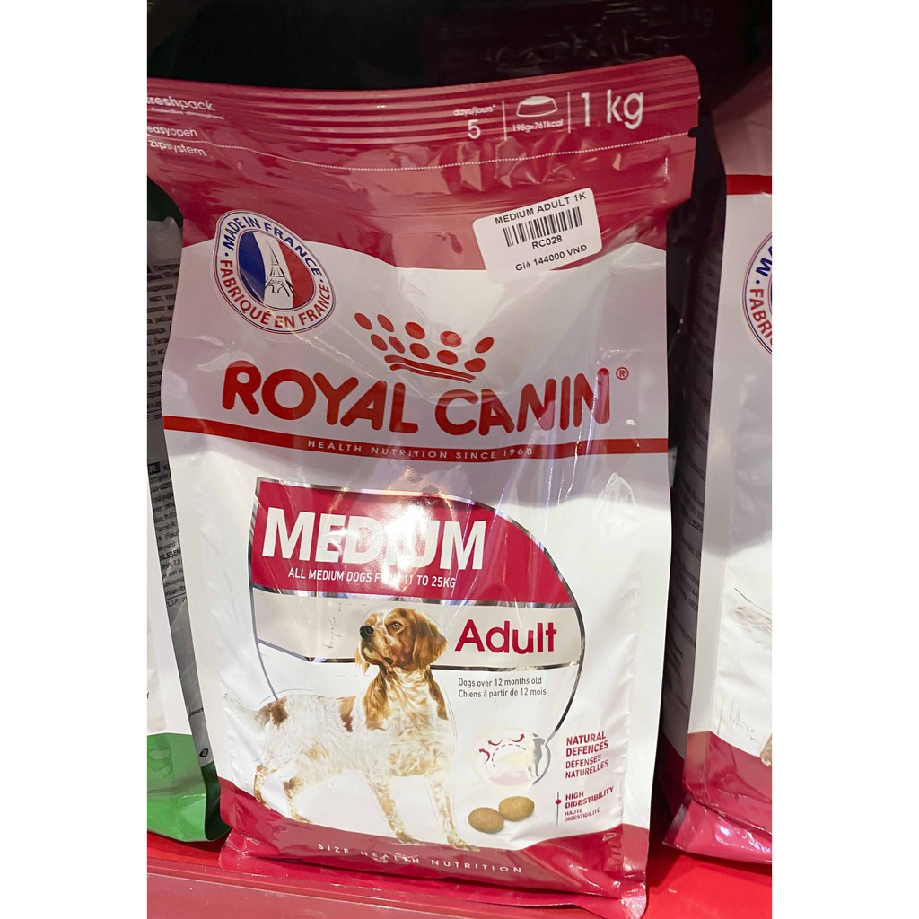Thức ăn hạt Royal Canin Medium Adult cho giống chó trung  Puppy  và Adult bao 1kg