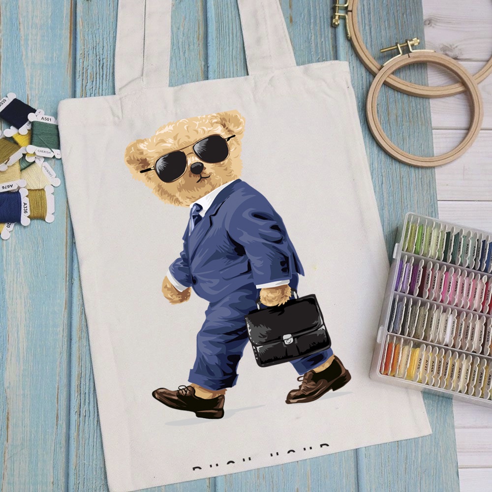 Túi vải túi Tote TEDDY ART - Mẫu 10 vải canvas dày đẹp cho nữ có khóa miệng đi học đi chơi. In hình theo yêu cầu