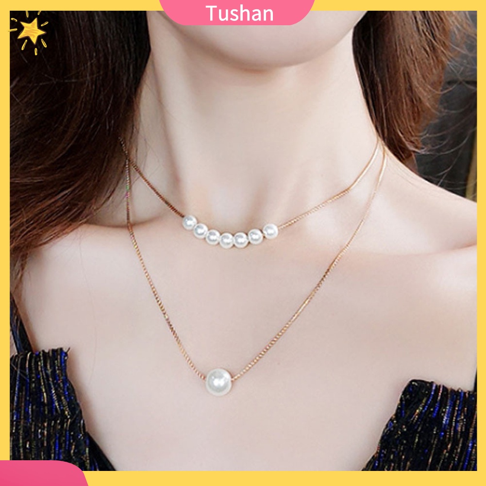 vòng cổ Hai Tầng Đính Ngọc Trai Giả Thời Trang Nhật Hàn Cho Nữ