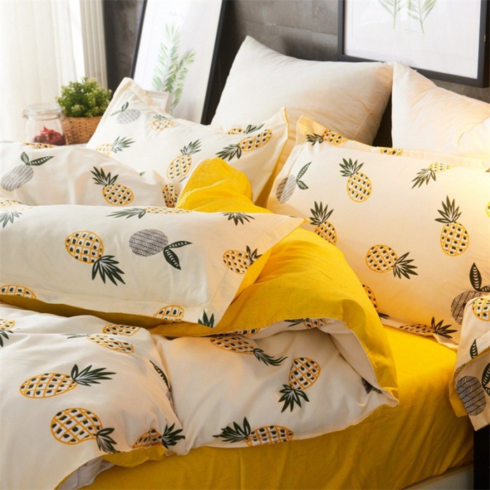 Bộ Set 4 Món Chăn Ga Vỏ Gối Hoạ Tiết Trái Dứa Cực Dễ Thương Xinh Xắn