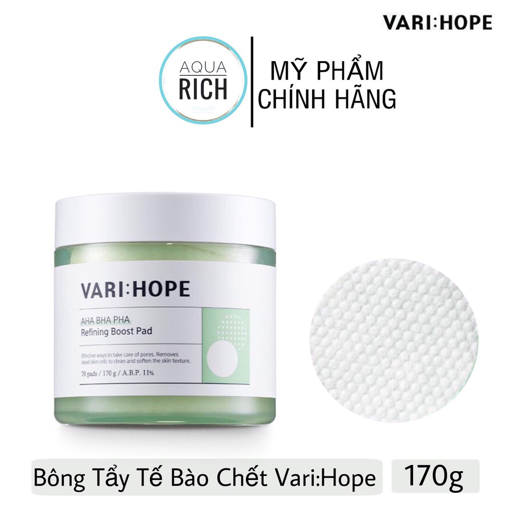 Bông Tẩy Tế Bào Chết Vari:Hope AHA BHA PHA Refining Boost Pad VariHope 70 Miếng