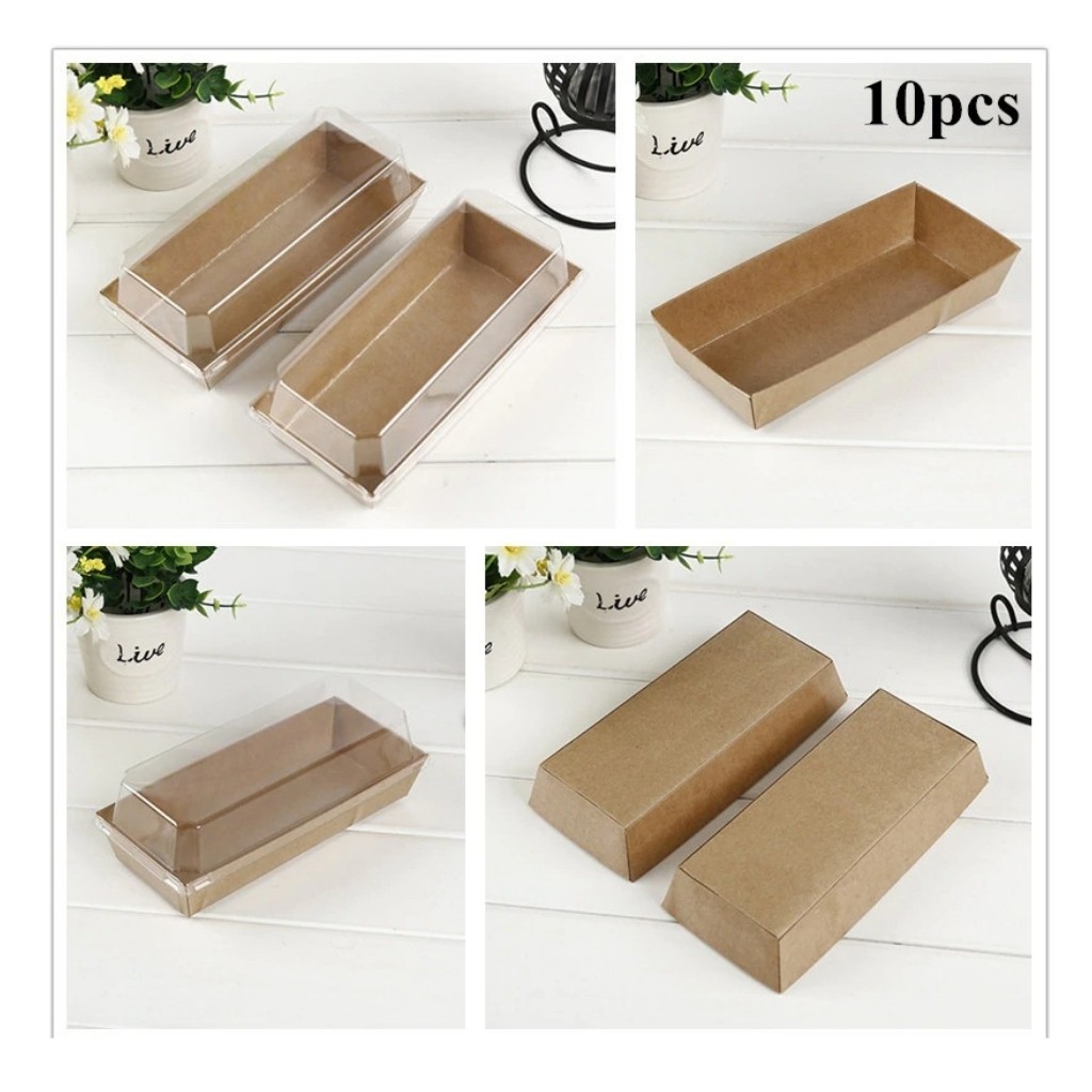 Hộp Giấy Kraft Chữ Nhật Nắp PET Màu Nâu Đựng Bánh Set 50c
