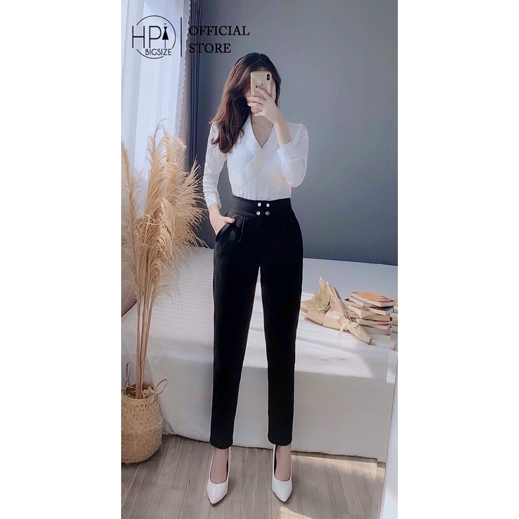 Quần Tây Đen Nữ Công Sở 4 Cúc Bấm Sắt Mặc Đi Học Làm Dáng Quần Baggy Vải Công Sở Nữ Lưng Cao Ống Đứng HP TT-HOT, msf 204