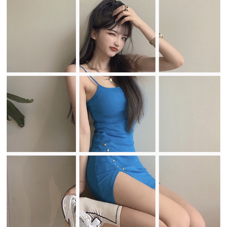 Đầm body 2 dây cổ vuông sexy, viền đính khuy cực sang chảnh | BigBuy360 - bigbuy360.vn