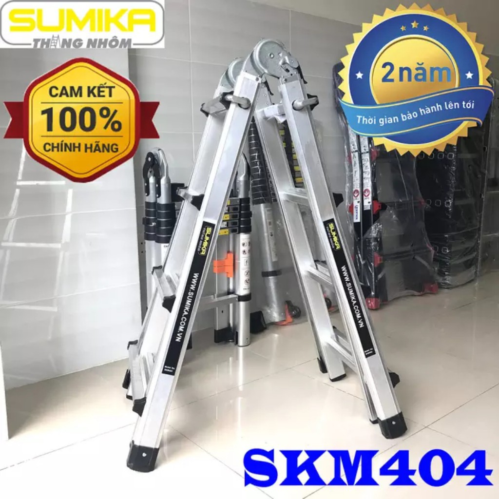 Thang nhôm gấp trượt chữ A mở rộng SUMIKA SKM404 (chữ A: 2M - chữ I: 4M) tải trọng 300kg,bảo hành 2 năm, thang điện lạnh