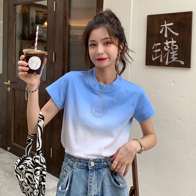 Áo thun croptop tay ngắn nhuộm màu loang độc đáo thời trang hè cho nữ