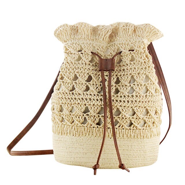 Túi cói Bucket Hồ lô dây rút - phong cách Boho