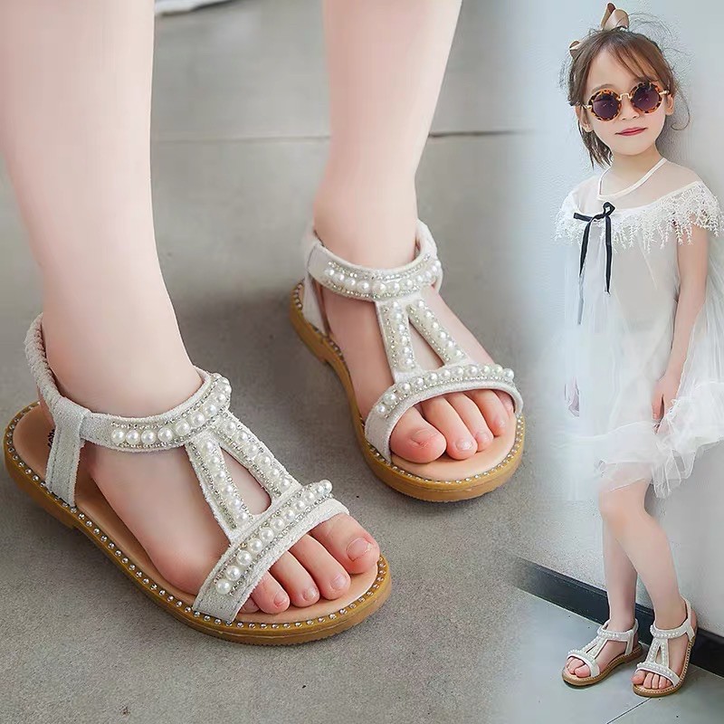 (HÀNG LOẠI 1) SANDAL ĐÍNH TRÂN CHÂU CỰC KÌ THỜI TRANG SÀNH ĐIỆU CHO CÁC BÉ ĐIỆU