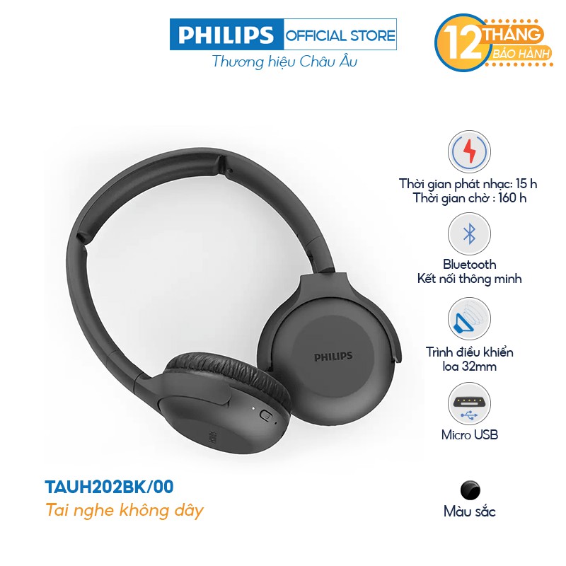 [Mã 267ELSALE hoàn 7% xu đơn 300K] Tai nghe Bluetooth Philips TAUH202BK/00