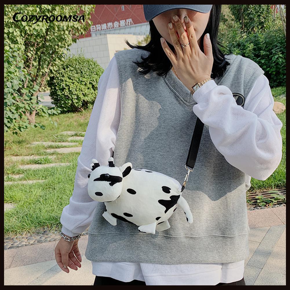 Túi Đeo Chéo Họa Tiết Bò Sữa Nhồi Bông Xinh Xắn Dành Cho Nữ