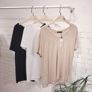 Áo thun cổ tròn và cổ tim trắng,đen,be Freesize