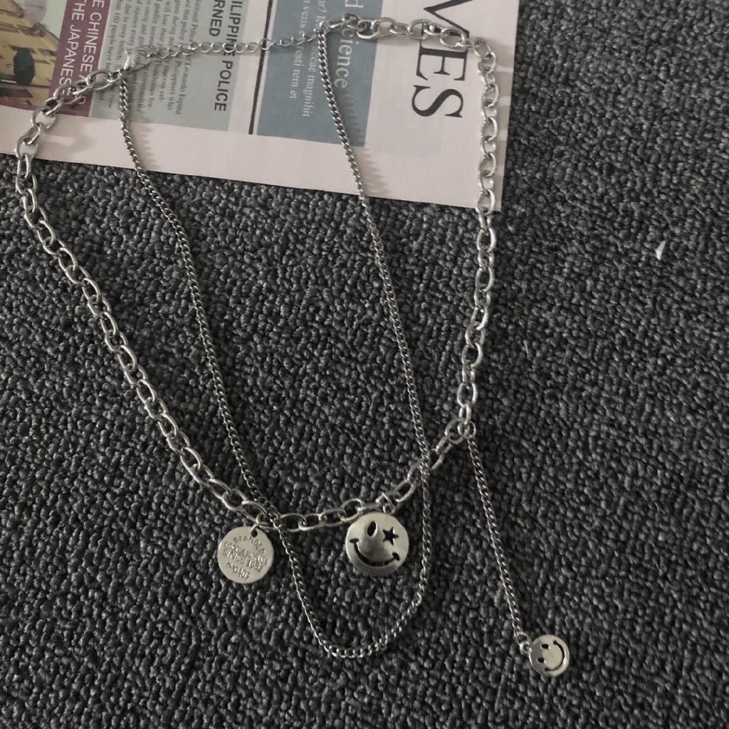 Dây Chuyền Hai Lớp Mặt Hình Mặt Cười Phong Cách Đường Phố Thời Trang Cho Nam Và Nữ 22238