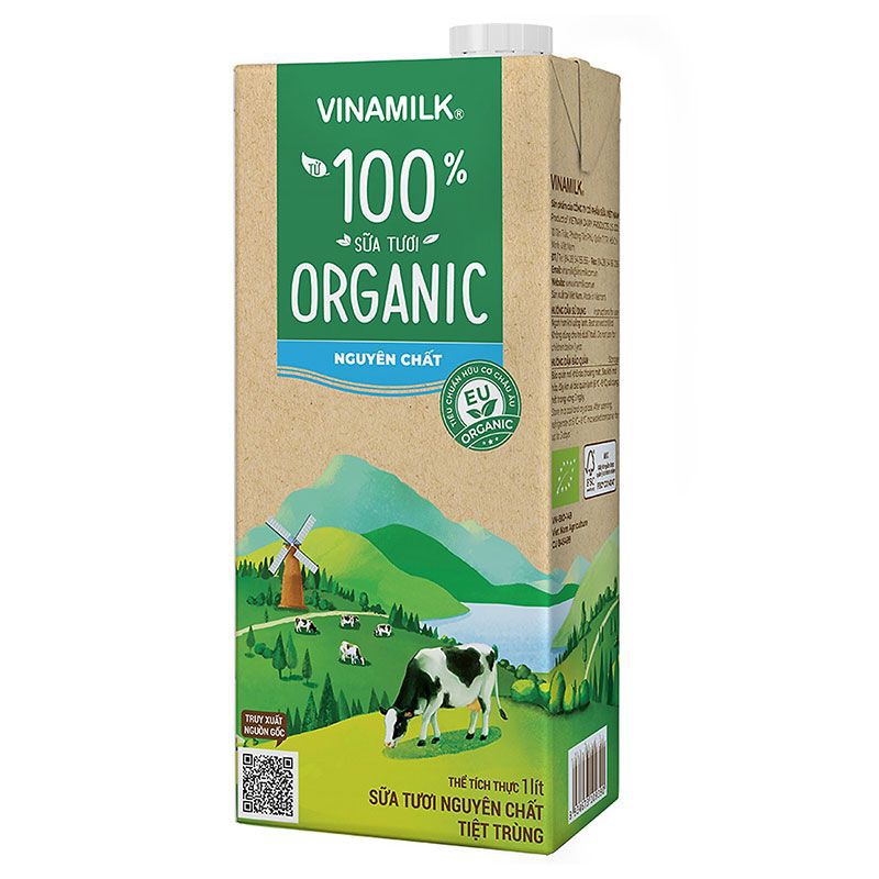 Sữa Tươi Tiệt Trùng Không Đường Vinamilk 100% Organic Hộp 1L - Dinh dưỡng thuần khiết