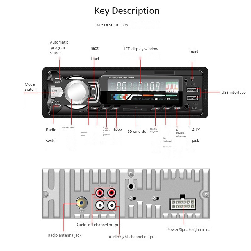1 Din Car MP3 Multimedia Player Bluetooth Autoradio 12V Stereo Radio