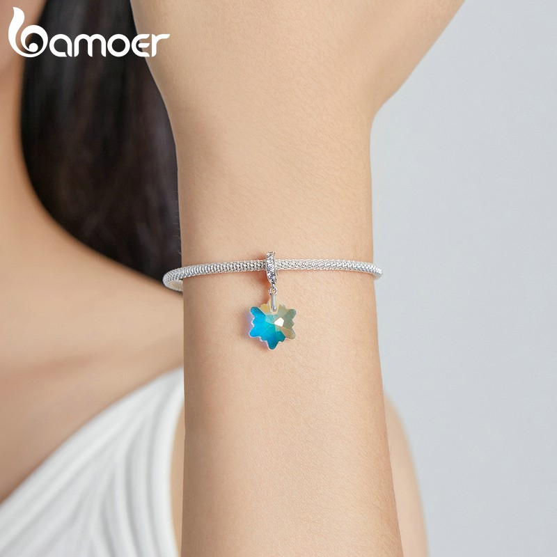 Hạt phụ kiện trang sức Bamoer Scc1979 hình bông tuyết nhiều màu bằng bạc 925 4.5mm dùng làm đồ trang sức thủ công