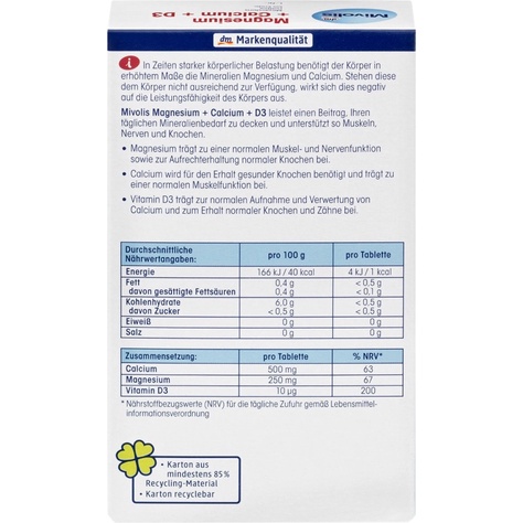 Viên uống bổ sung Magie Canxi D3 Mivolis Đức Magnesium Calcium D3 giúp hệ xương, cơ bắp và thần kinh hoạt động ổn định