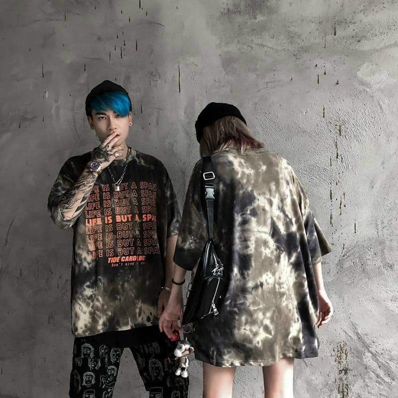 ÁO THUN FORM RỘNG TAY LỠ UNISEX MÀU LOANG, ÁO PHÔNG FORM RỘNG NAM NỮ LIFE