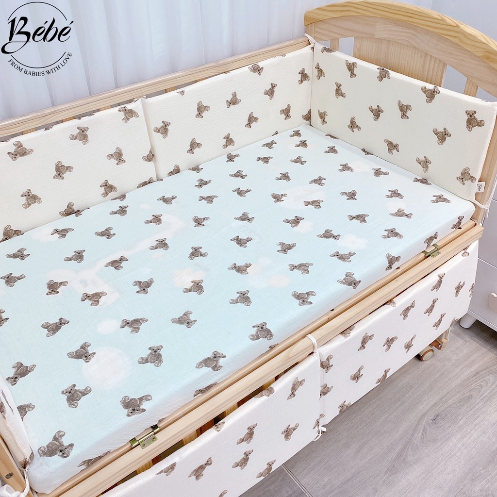 Bọc Ga Đệm Cũi Cho Bé Vải Xô Muslin Mềm Thoáng ,Thấm Hút 62x114cmx5cm