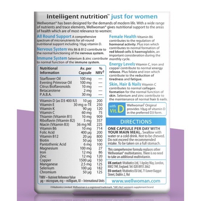UK - Viên uống Wellwoman Vitabiotics bổ sung vitamin tổng hợp cho nữ giới hộp 30 viên