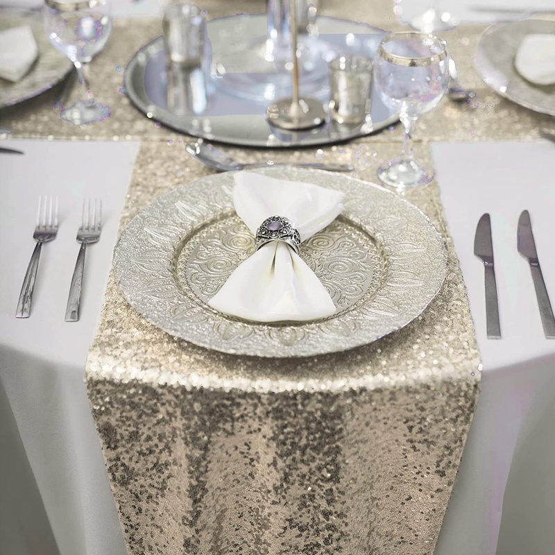 Khăn Trải Bàn Hình Chữ Nhật Đính Kim Sa Lấp Lánh