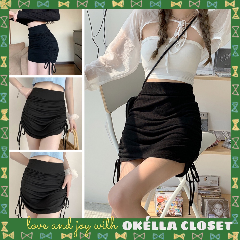 Chân váy nhún có dây rút chất vải cực kì dày dặn co giãn (có lót trong) Okella