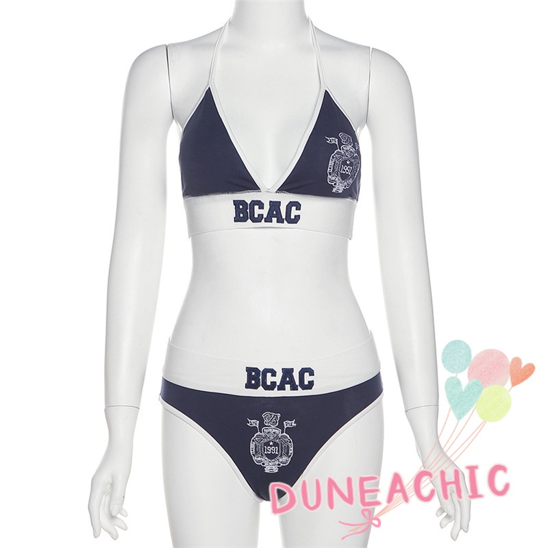 DUNEA Bộ Đồ Lót Thêu Chữ Phối Màu Tương Phản Quyến Rũ Thời Trang Cho Nữ