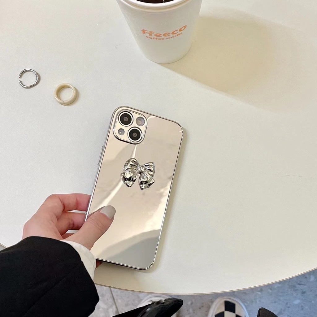 Ốp điện thoại TPU cứng đính nơ kim loại cho iPhone X XS XR XS MAX 7 Plus 8 Plus 11 11 Pro 11 Pro Max 12 13 Pro 12 Pro Max