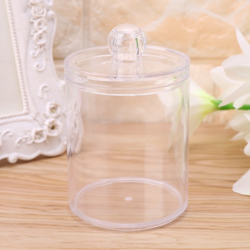 Hộp đựng tăm bông/ mỹ phẩm từ nhựa trong suốt hình tròn tiện lợi cho gia đình