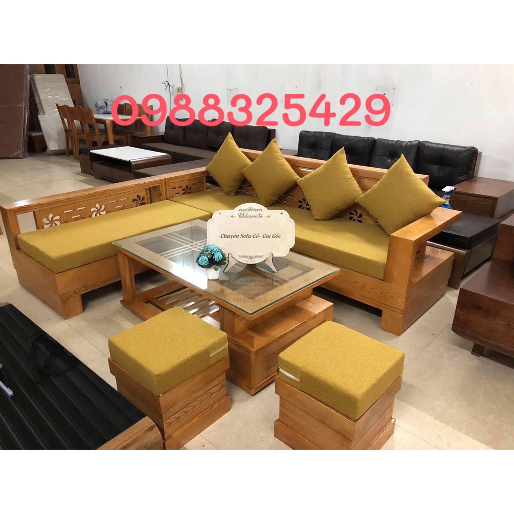 SOFA GỖ CHỮ L 2M7X1M8 ĐỆM DA NỈ CAO CẤP