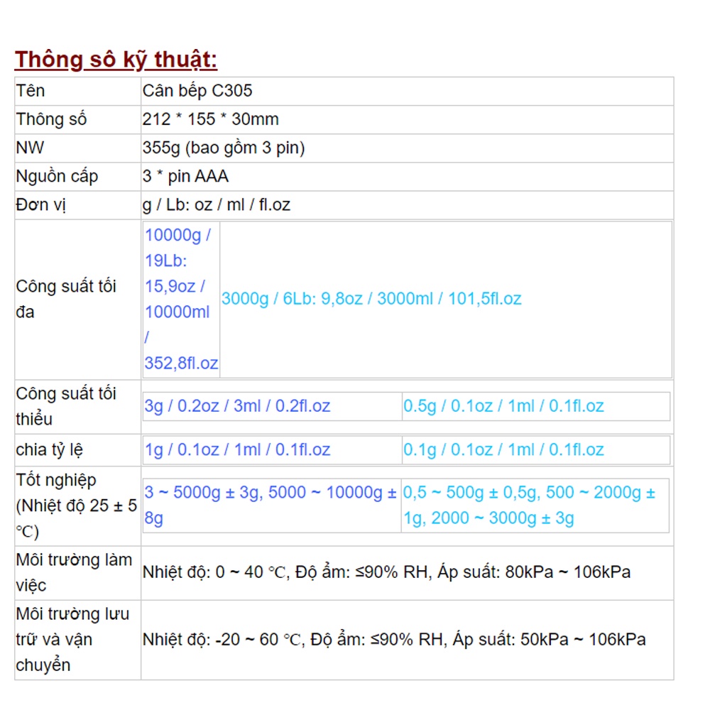 Cân tiểu ly điện tử nhà bếp 3kg 5kg 10kg KHALIK C305 loại 1 chính xác và ổn định