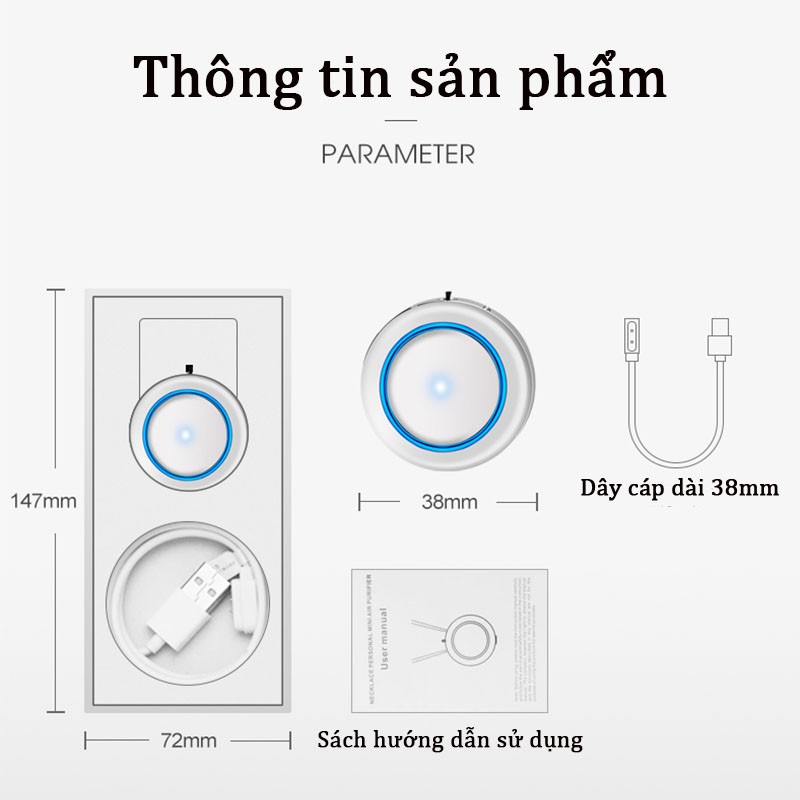 Máy lọc khí phát ion âm cầm tay - Home and Garden