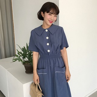 [Ảnh thật] Váy thô eo chun cổ sen