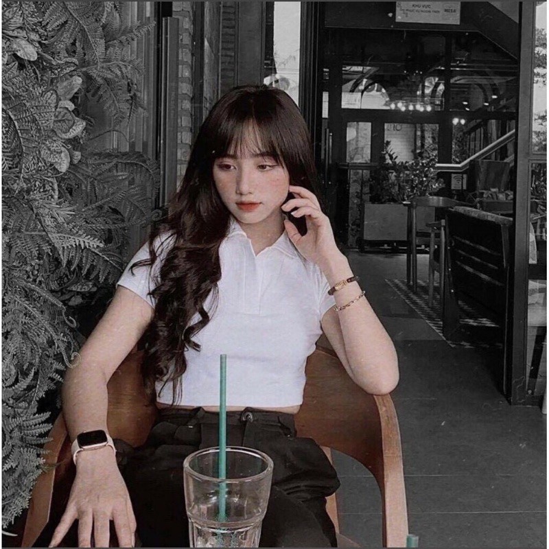 Áo croptop cổ bẻ polo siêu tôn dáng, áo thun polo dáng ôm siêu đẹp