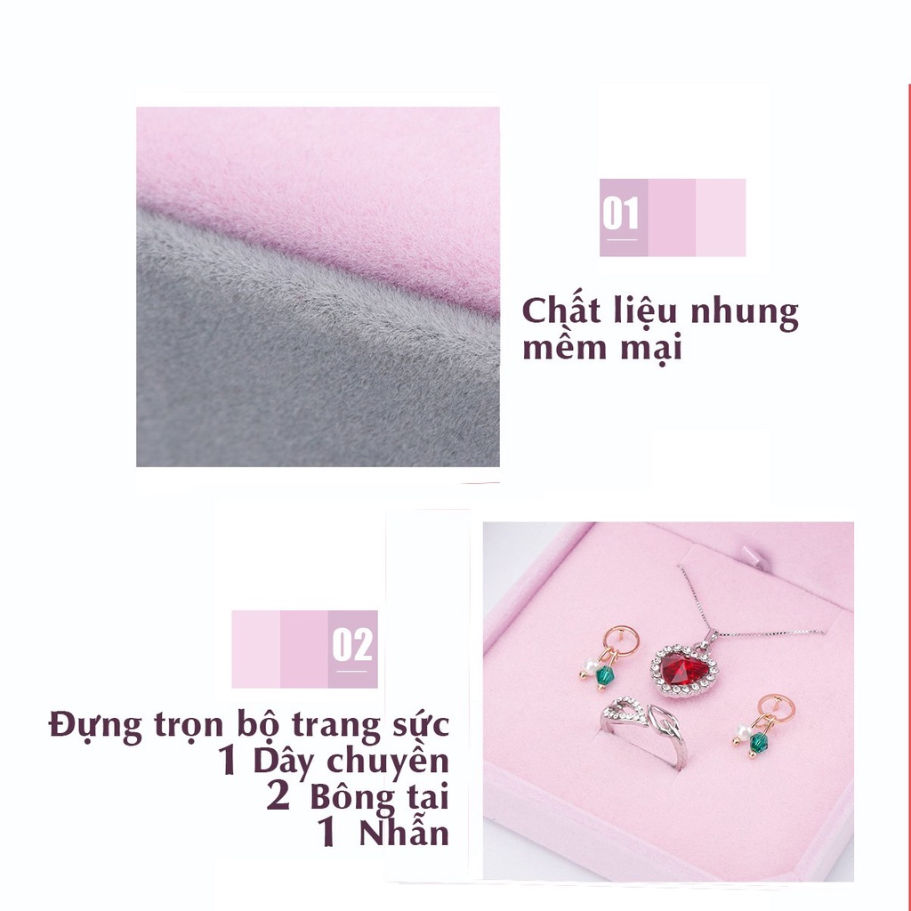 Hộp đựng trang sức trọn bộ dây chuyền, bông tai, nhẫn H09 4 trong 1 hộp nhung trang sức sang trọng