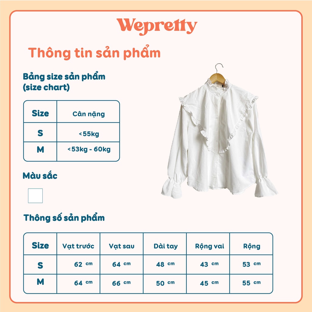 Áo sơmi nữ trắng chất sợi mềm ống tay bồng cổ tay loe phong cách vintage Wepretty Clothes | BigBuy360 - bigbuy360.vn