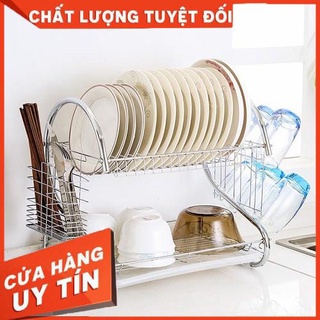 [XẢ KHO+FREE SHIP] Kệ úp bát 2 tầng inox chữ S