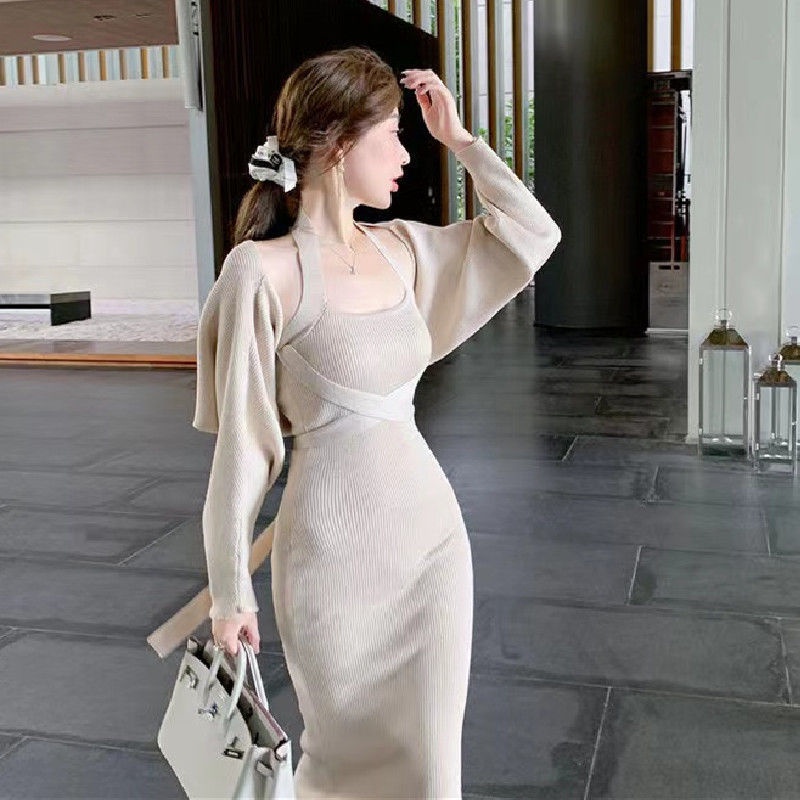 Set Đầm Hai Dây Dệt Kim Dáng Suông Thời Trang Nữ Tính