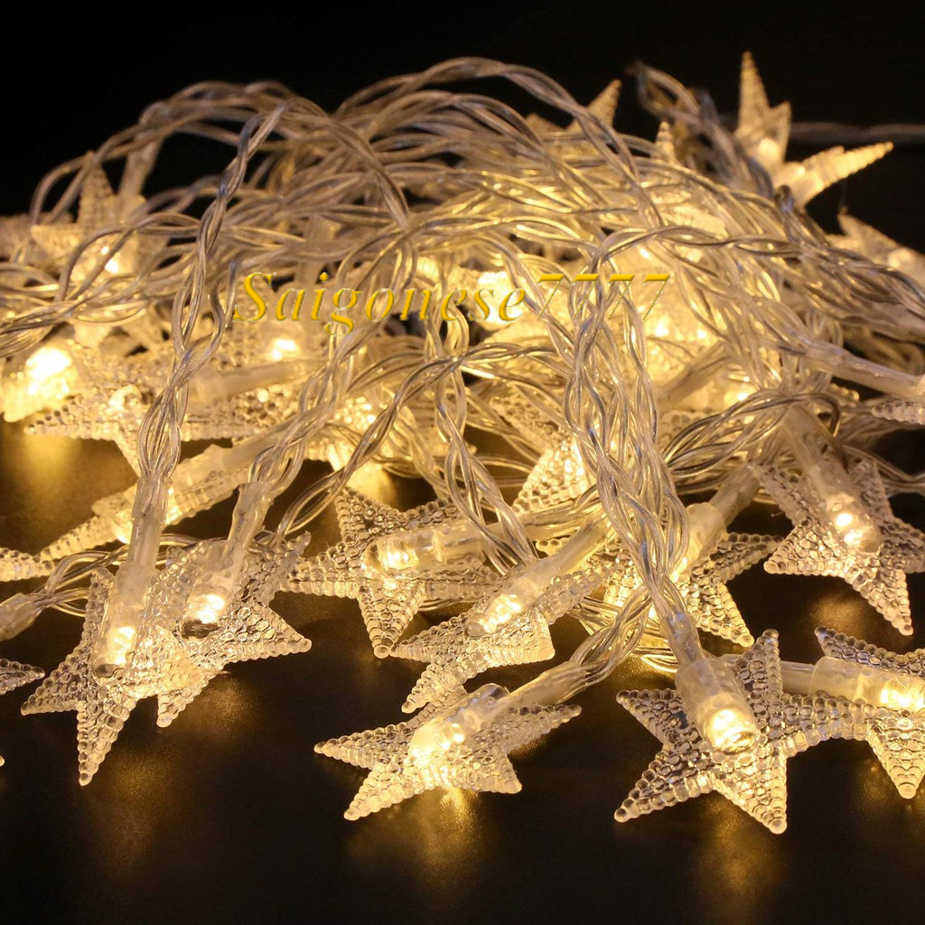 Đèn Led Xài Pin Dài 6M 40 Bóng Đèn Ngôi Sao May MắnTrang Trí Decor Tiệc Noel Lễ Tết Phòng Ngủ Giá rẻ
