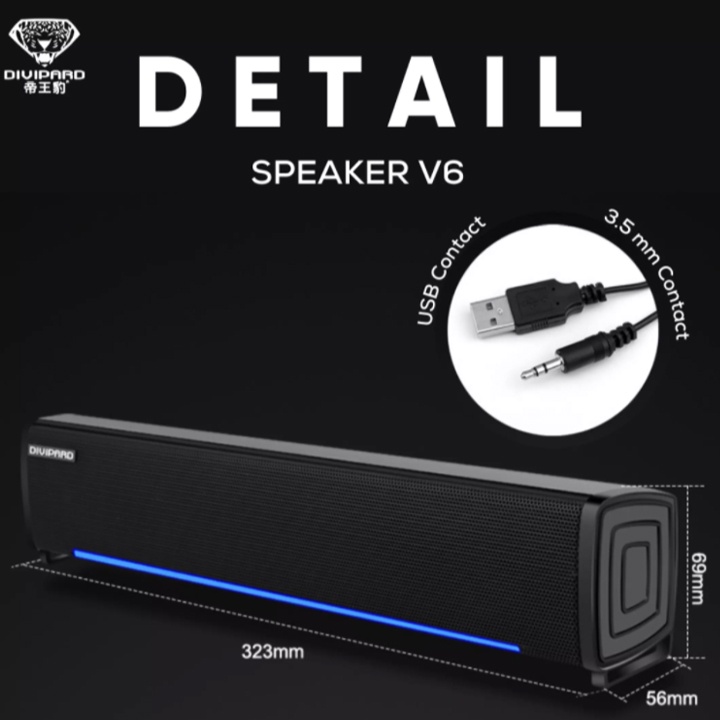 Loa Vi Tính Soundbar DIVIPARD V6 Loa Led , Âm Thanh Sống Động, Bass cực đỉnh , Bảo hảnh 6 tháng