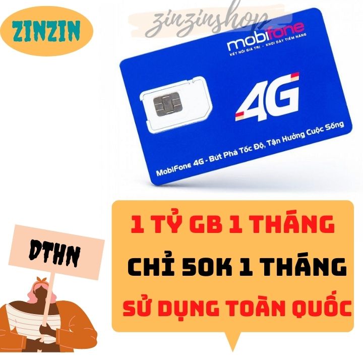 [1 tỷ GB] Sim 4G Mobifone DTHN Không Giới Hạn Dung Lượng, 50K 1 Tháng, Dùng Toàn Quốc